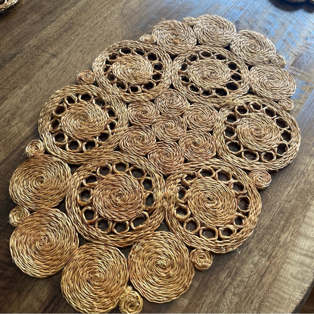 Vintage Jute Placemats Boho Natural Thick Woven Oval Lot of 6 - Picture 2 of 5